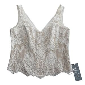 WTOO Craven Top Ivory Champagne Floral Lace Wedding Bridal Corset Women's 12 NEW
